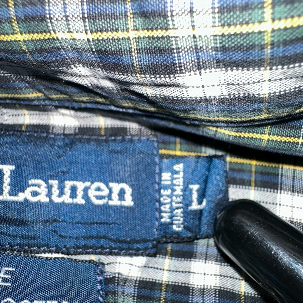 Green Ralph Lauren Mens Size L Navy Plaid Blake Cotton Long Sleeve Button Down - Picture 6 of 12